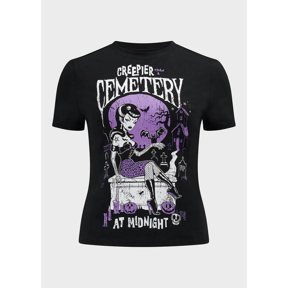 Killstar cemetery tee black purple cropped pinup rockabilly psychobilly